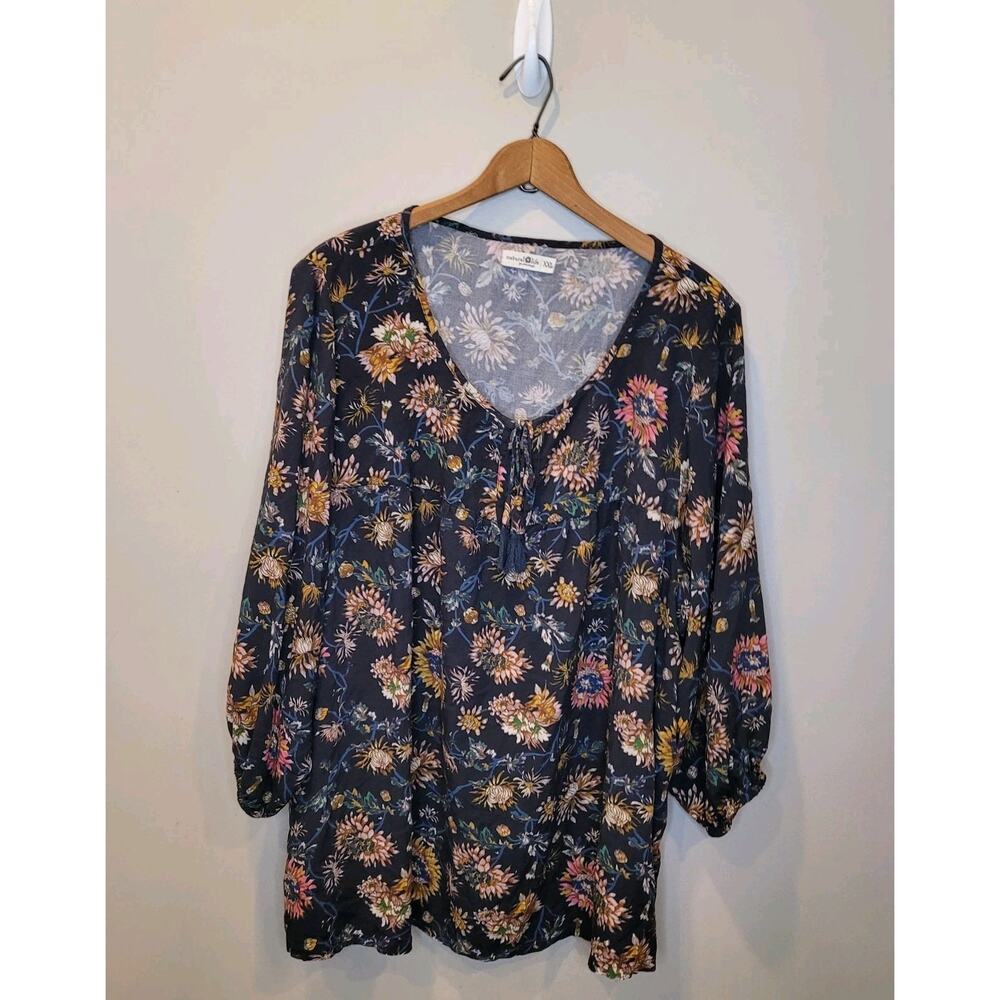 Natural Life Floral Peasant Top 3/4 Sleeves Size XXL Tie Boho Cottagecore